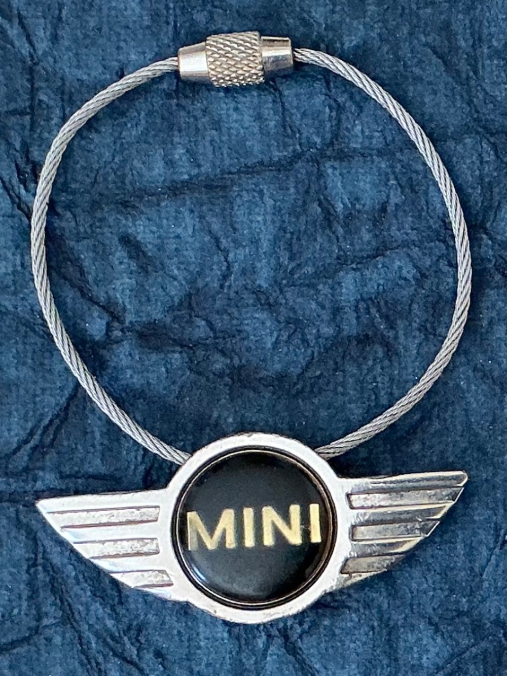 Vintage Y2K Genuine MINI Cooper Wire Cable Wing Logo Keychain OEM